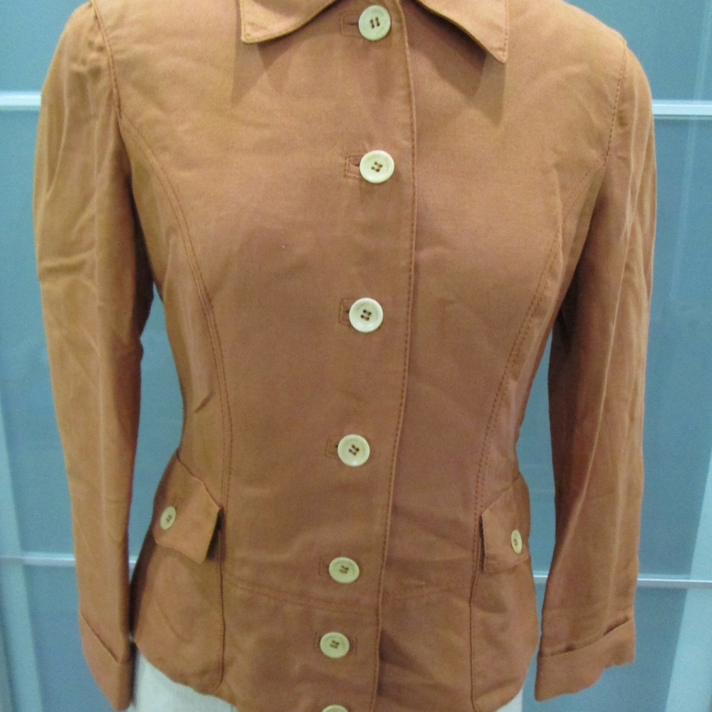 Salvatore Ferragamo Silk Blend Logo Button Jacket